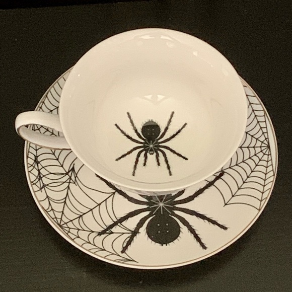 Spooky Spider with Spider Webs Ceramic Halloween Tea Cup and Saucer Set - Picture 5 of 9